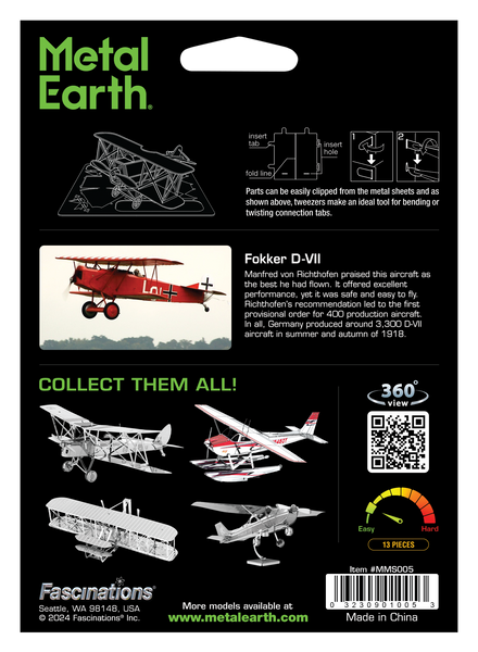 Металлический 3D конструктор "Истребитель Fokker D.VII", Metal Earth, MMS005 TP-349 фото