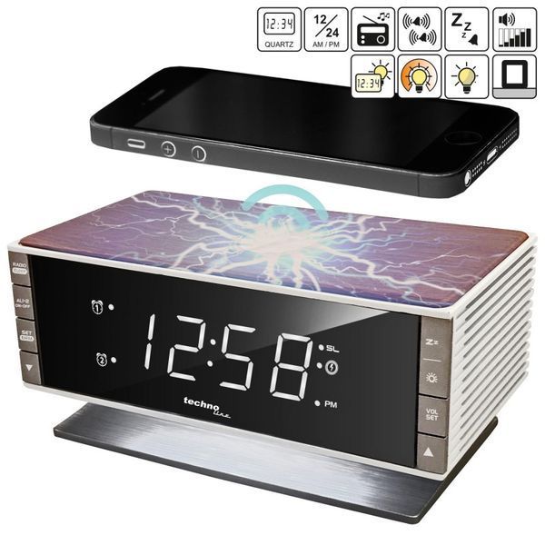 Часы настольные с радио Technoline WT487 Wireless Mobile Charging White/Brown (WT487) DAS302715 фото