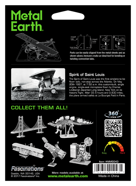 Металлический 3D конструктор "Самолет Spirit of Saint Louis", Metal Earth, MMS043 TP-384 фото